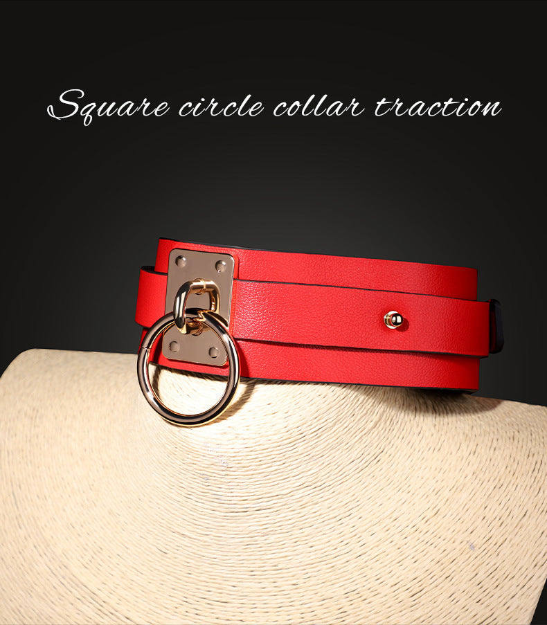 Sex Toys SM Props Big Red PU Sex Collar SM Traction Training Sex Neck Cover Neck Ring Adult Sex Toys