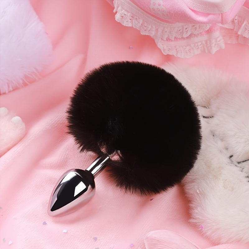 Soft Rabbit Tail Metal Anal Stopper SM Rabbit Tail Anal Stopper, Suitable for Beginners