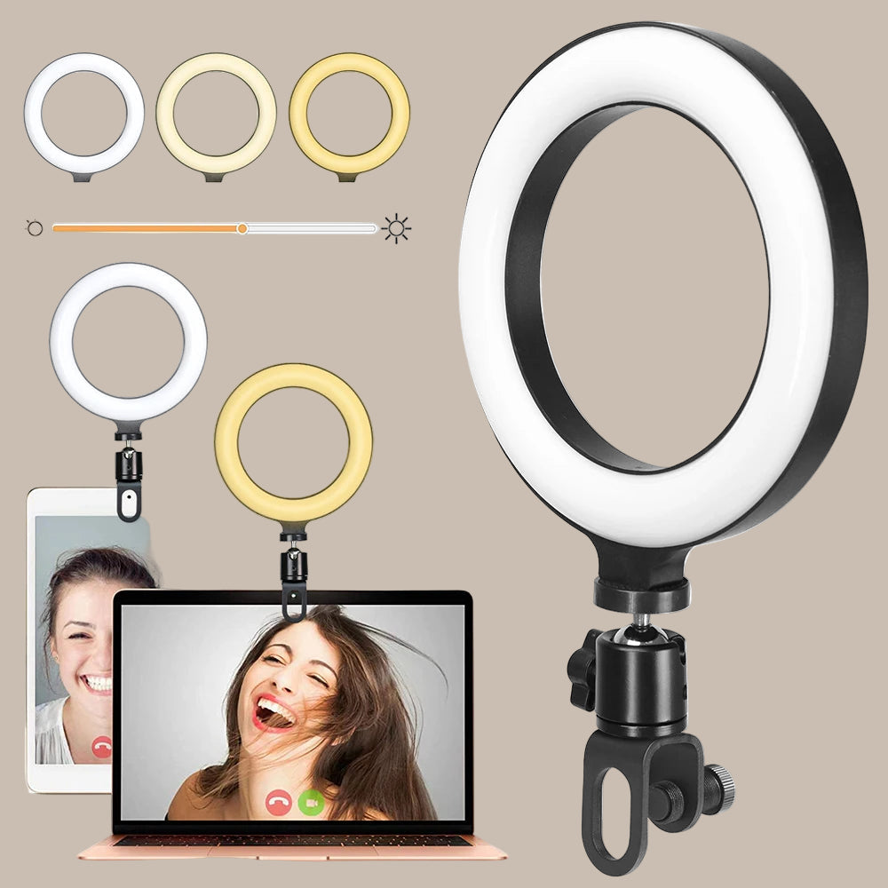 Clip-on LED ring light for content