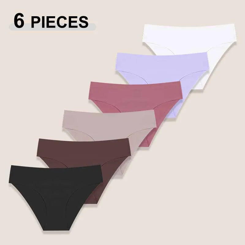 6Pcs/Set Sexy Traceless Panties For Women Seamless Low Waist Breathable Briefs High Elastic Solid Color Lingerie Cozy Underpants