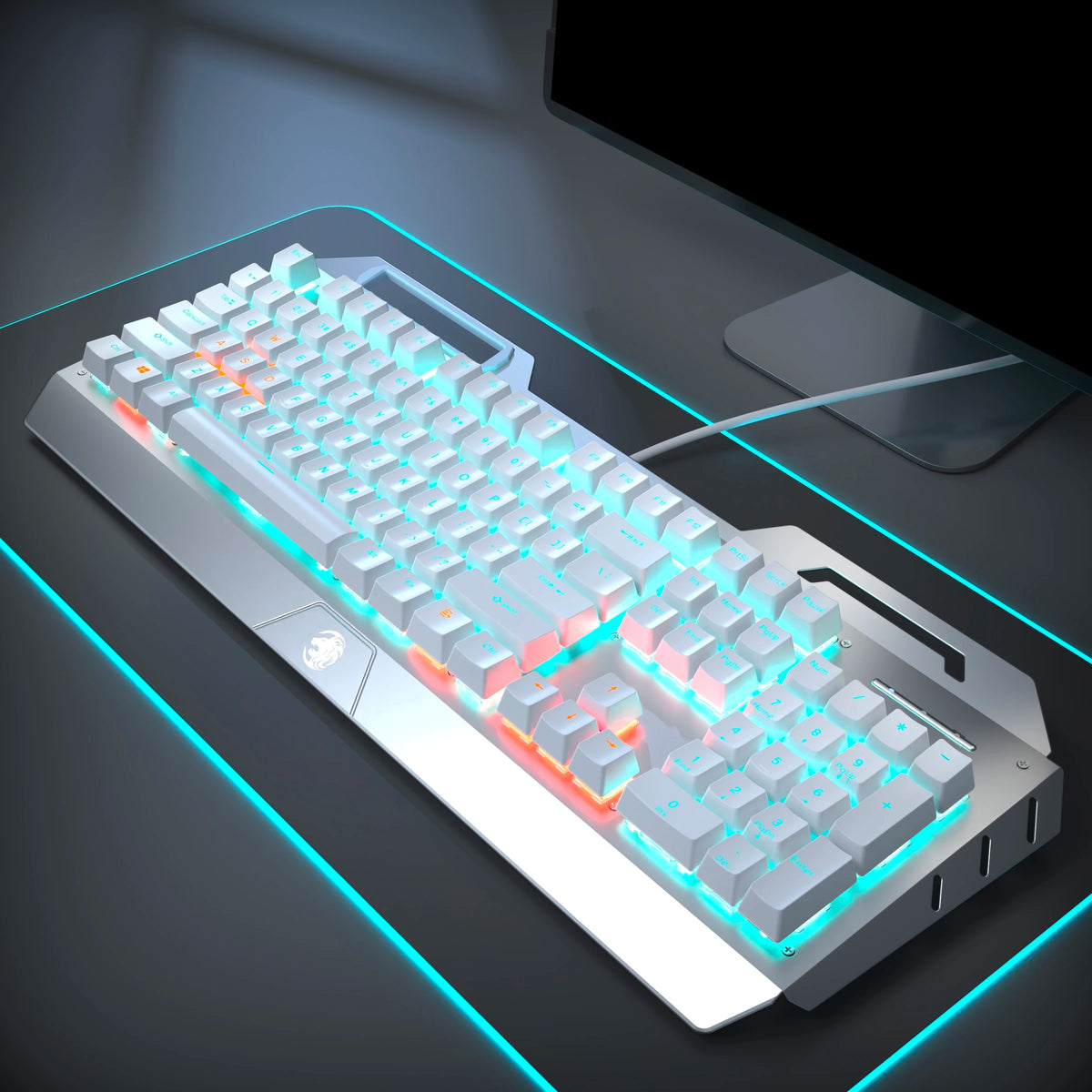 EWEADN Wired Mechanical Gaming Keyboard, Knob Blue Switch,104-Key,Ergonomic, Durable,Gaming/Typing, Laptops/PCs, Esports/Gaming