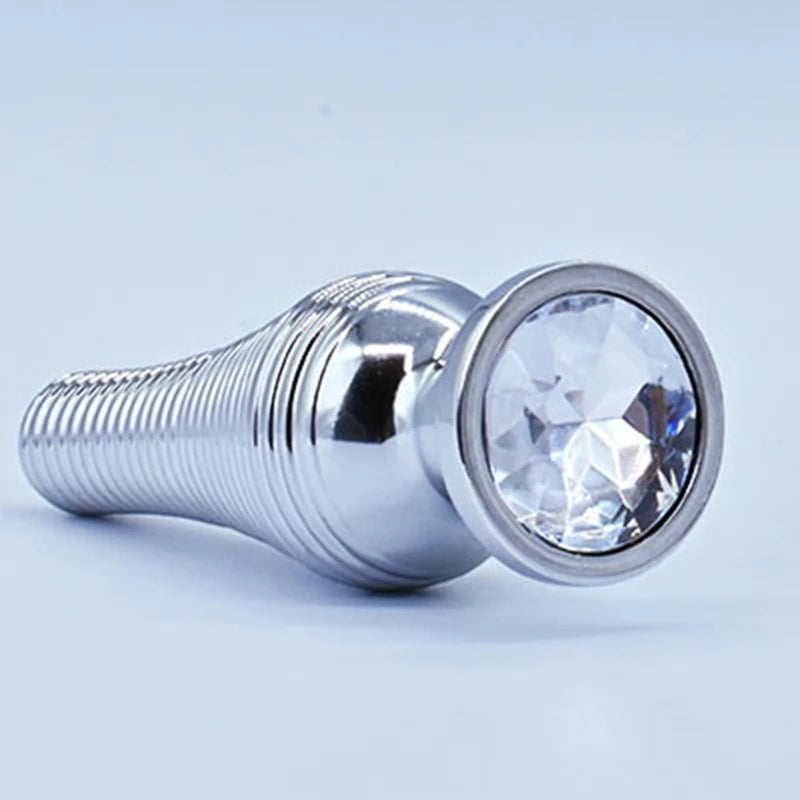 Thread Surface Silvery Stainless Steel Anal Plug Crystal Base Butt Plug Sex Toys For Women Men Adult Toys Anal Toys Sex Shop