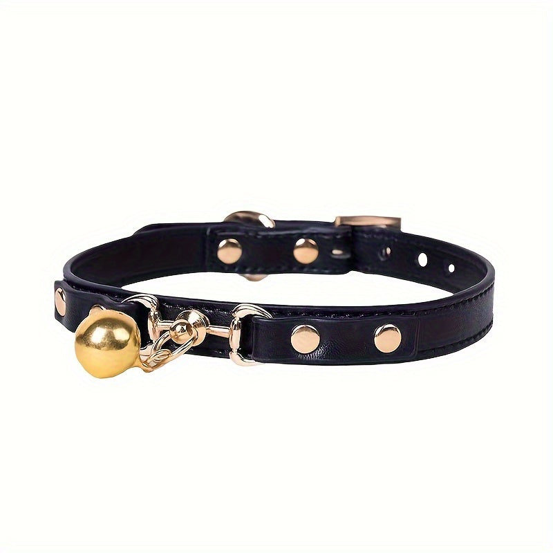 Suteyi Luxury Gothic Red & Black Dog Collar with Bell and Golden Chain Leash - Durable, Anti-Lost Pet Neckwear for Safe Walks, Suteyi