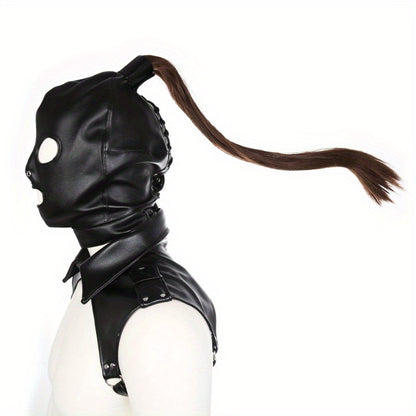 Faux Leather Tassel Costume Mask & Headpiece