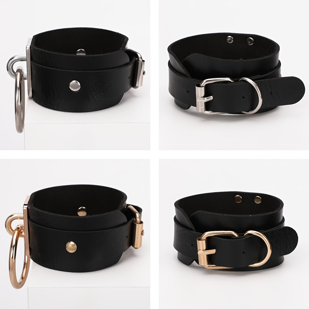Gothic PU Leather Circle Wristband with Ring