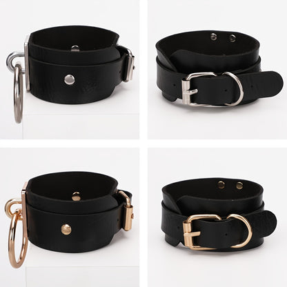 Gothic PU Leather Circle Wristband with Ring