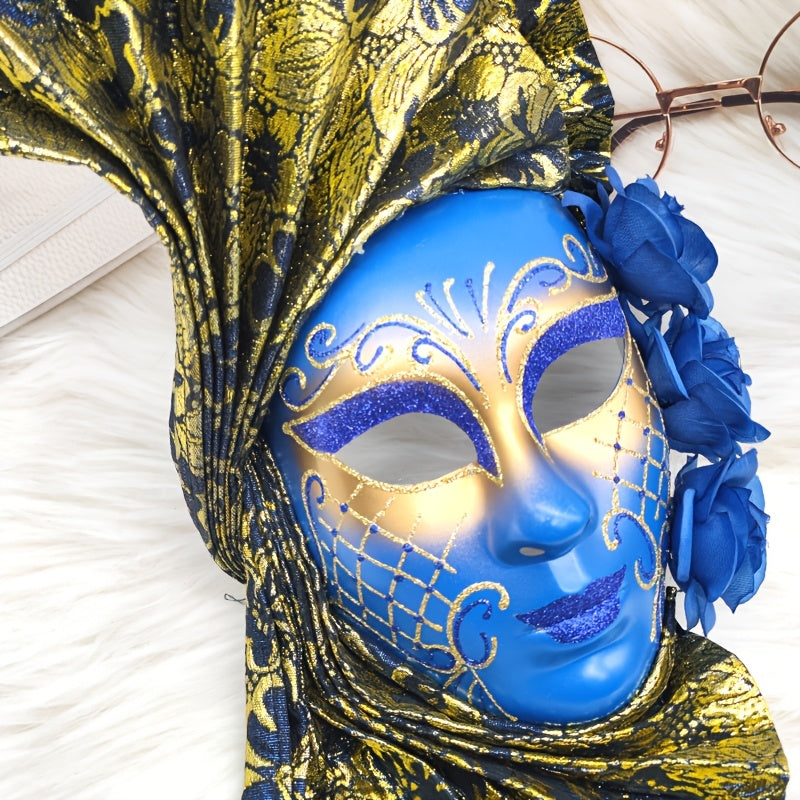 Hand-Painted Venetian Fan Masquerade Mask