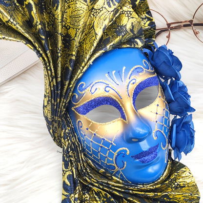 Hand-Painted Venetian Fan Masquerade Mask