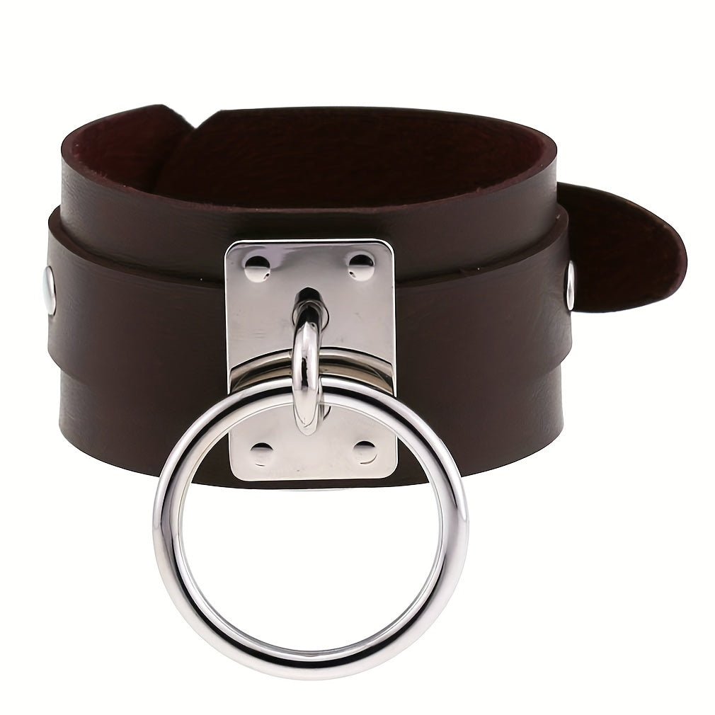 Gothic PU Leather Circle Wristband with Ring