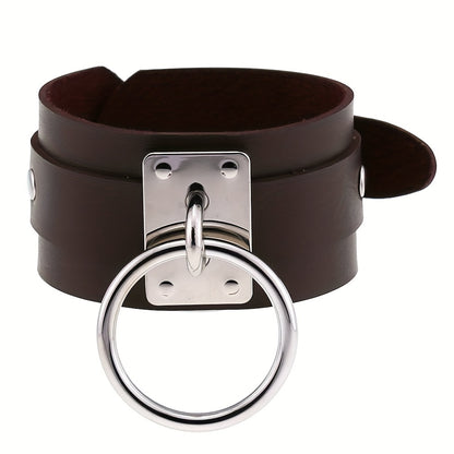 Gothic PU Leather Circle Wristband with Ring