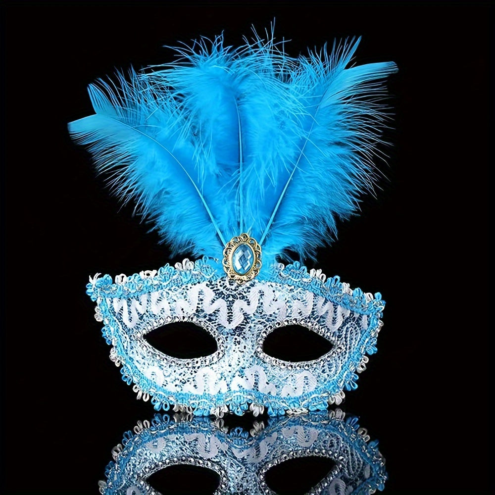 Lace & Feather Half-Face Masquerade Mask