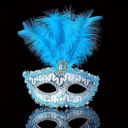 Lace & Feather Half-Face Masquerade Mask