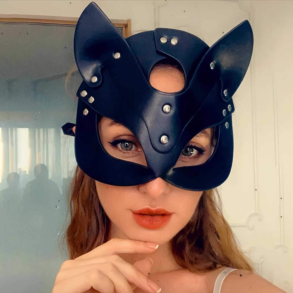 Gothic Punk Cat Ear Faux Leather Mask