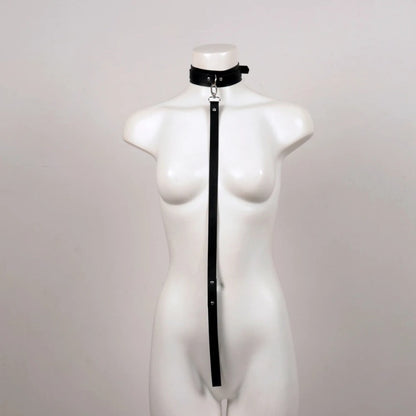 Sexy Adjustable Synthetic Leather Bondage collar with Chain-like Strap - Extreme Fetish neck cuffs for Adults, Role-Play, Formal Events - Easy-to-Clean Synthetic Material (Non-Washable) - Matte Black BDSM Accessory, Romantic (Copy)