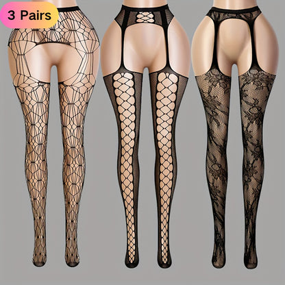 Sheer Spiderweb Pantyhose – High-Waisted Mesh Tights 3-Pack