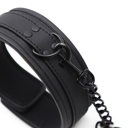 2-Security Locking Black PU Leather Dog Harness with Adjustable Straps & Metal Chains - Heavy Duty for Large Dogs, Panic Button Safety, Anti-Slip Design for Secure Control and Peace of Mind, Pet Safety Equipment, Reliable Buc