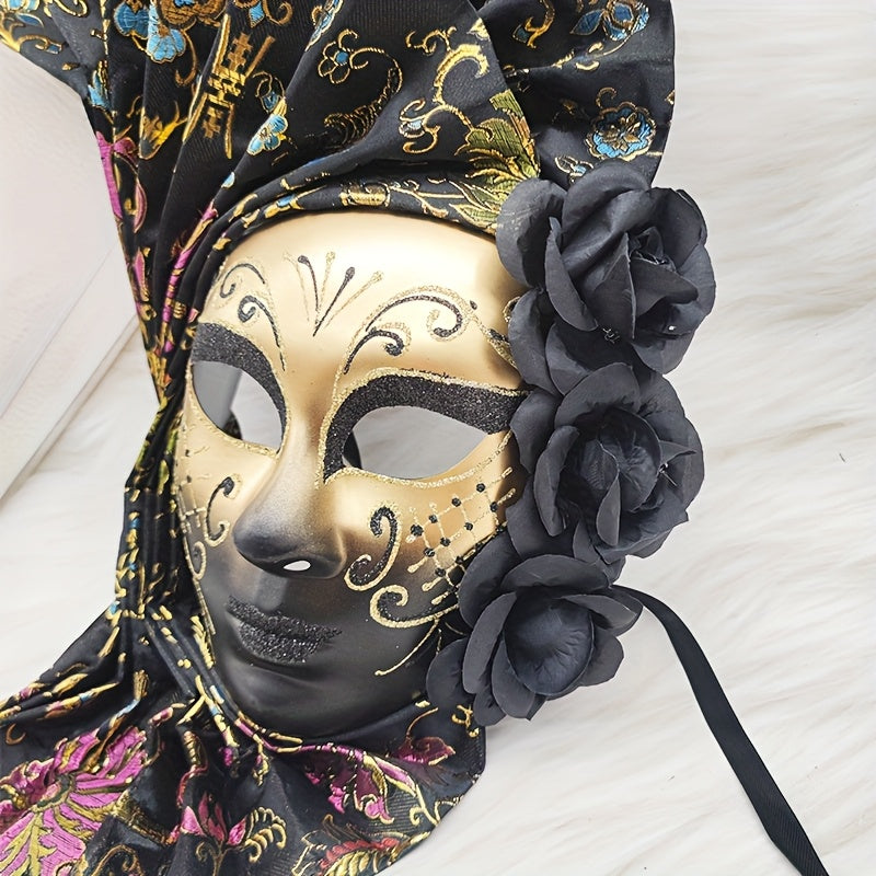 Hand-Painted Venetian Fan Masquerade Mask