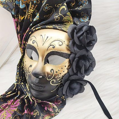 Hand-Painted Venetian Fan Masquerade Mask