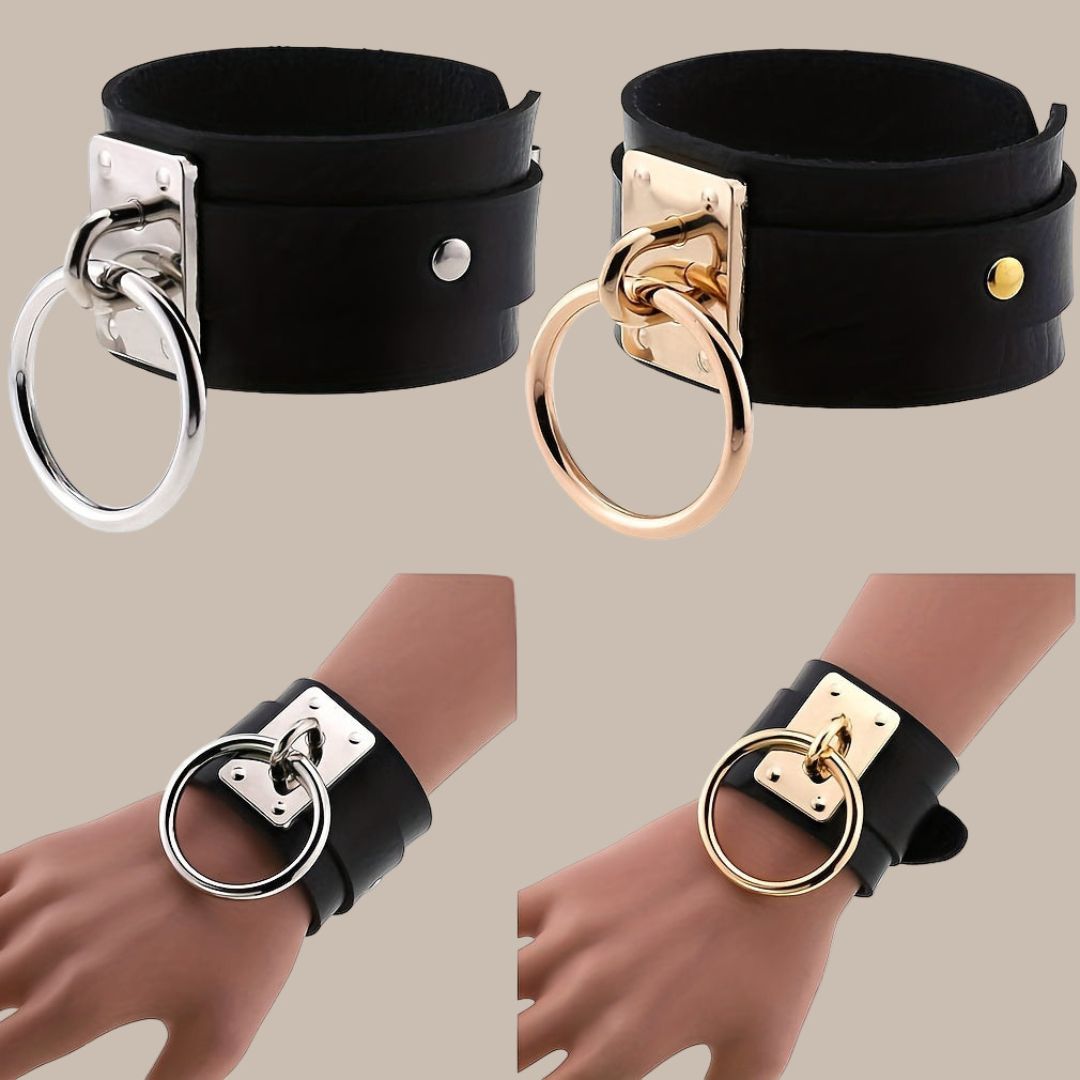 Gothic PU Leather Circle Wristband with Ring