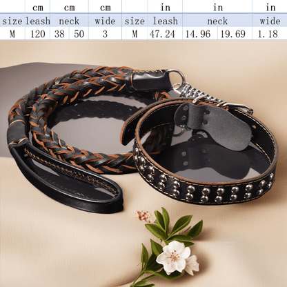 Heavy-Duty Dog Leash for Medium to Large Dogs - Bite-Resistant Cowhide Collar with Adjustable Buckle, Protective Design, Comfortable Metal Clip & Ergonomic Handle for Golden Retrievers & German Shepherds, Dog Leash for Medium
