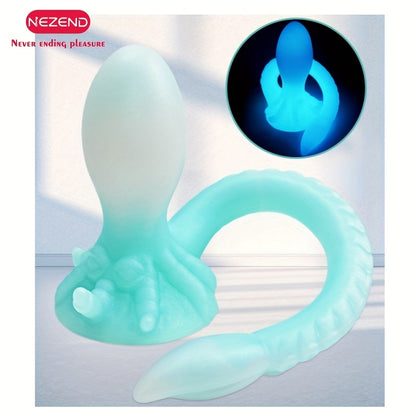 NEZEND 1pc Octopus Tail Shaped Penis/ Anal Plug Microwave Sterilizable, Extra Long Tentacle Double Head Vibration, Liquid Silicone Non-Electric Anal Beaver for Men and Women, BDSM Intimate Sex Toy