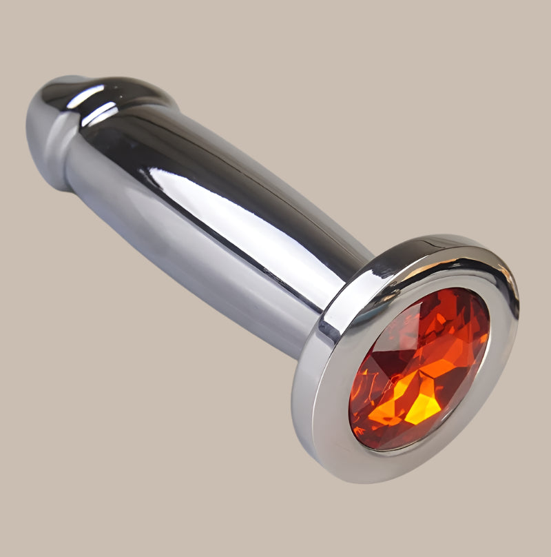 Dildo - Penis Shape Metal Anal Plug Dildo with Jewel, Anus Butt Plugs, Analplug Buttplug Sex Toys, Prostate Stimulation
