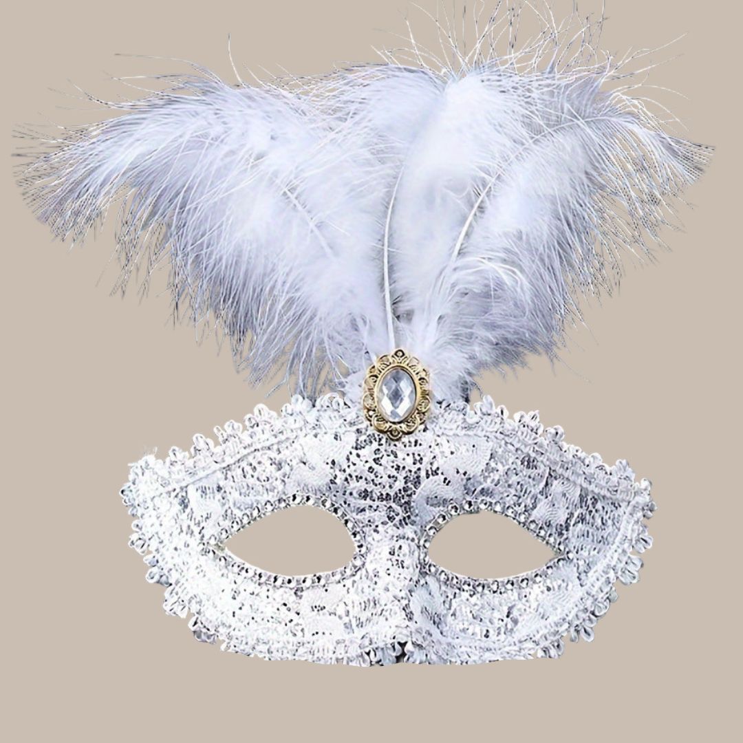 Lace & Feather Half-Face Masquerade Mask