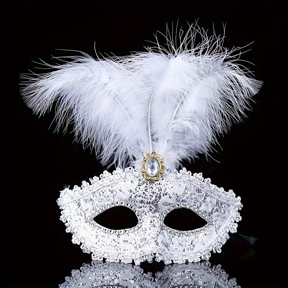 Lace & Feather Half-Face Masquerade Mask
