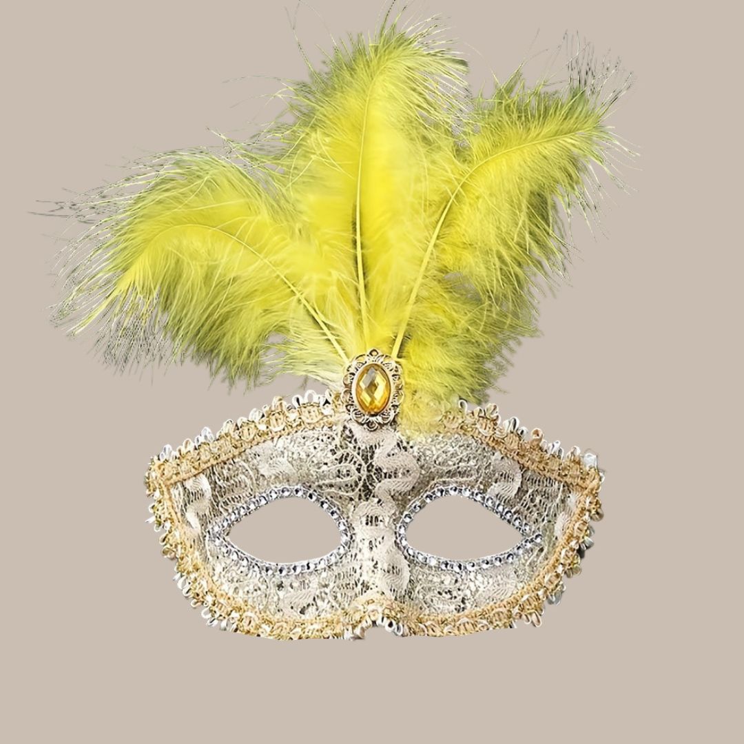Lace & Feather Party Masquerade Mask