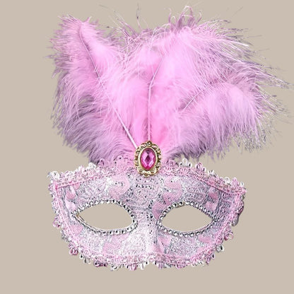 Lace & Feather Half-Face Masquerade Mask