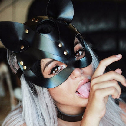 Gothic Punk Cat Ear Faux Leather Mask