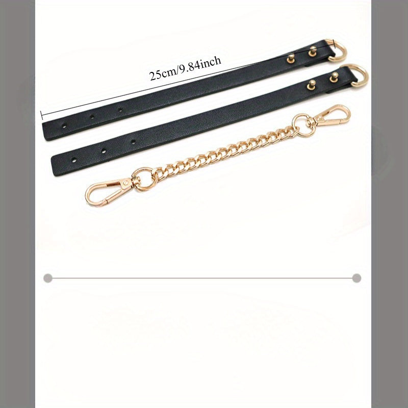 1pc PU Leather Cuffs with Golden Chain - Elegant Black Female Slave Cuffs for Bondage, Roleplay, and Adult Entertainment, Stress Relief Accessories, Adult Entertainment Accessories|Elegant Cuff Design|Durable Leather Cuffs, L