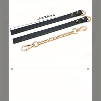 1pc PU Leather Cuffs with Golden Chain - Elegant Black Female Slave Cuffs for Bondage, Roleplay, and Adult Entertainment, Stress Relief Accessories, Adult Entertainment Accessories|Elegant Cuff Design|Durable Leather Cuffs, L