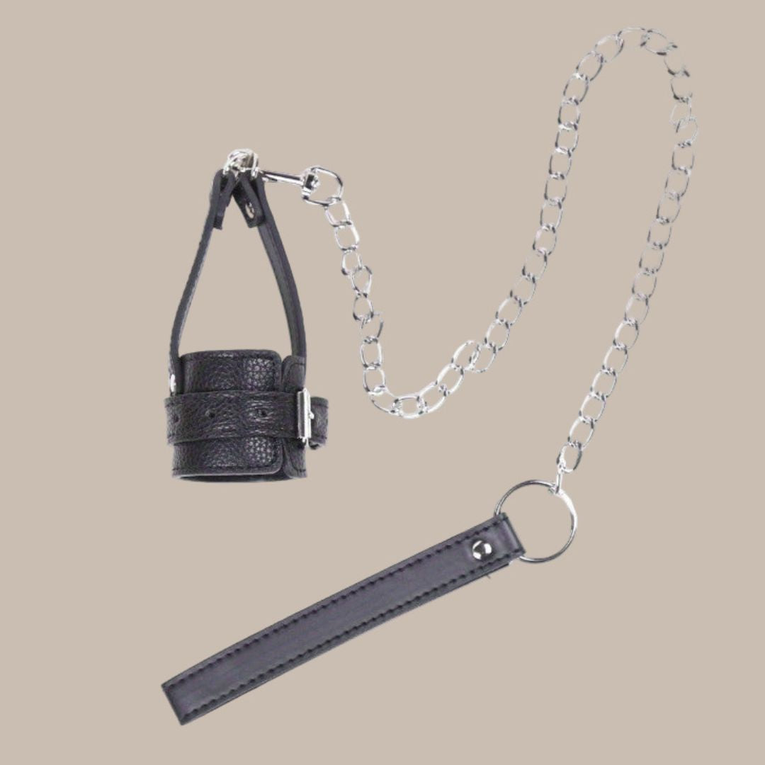 Adult SM Decompression Toy - Bondage Traction JJ Ring Penis Ring, Cock Ring with Adjustable Leather Sleeve Lock, Sperm Ring Collar, Elegant Silver Chain Design, Ideal for BDSM Play, BDSM Play Ring|Elegant Chain Design|Adjusta