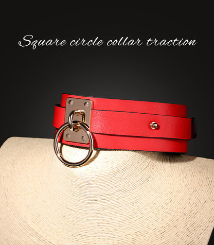 Sex Toys SM Props Big Red PU Sex Collar SM Traction Training Sex Neck Cover Neck Ring Adult Sex Toys