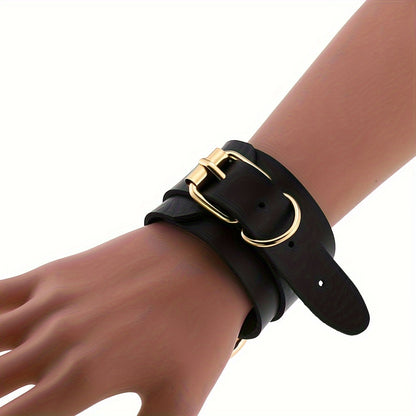 Gothic PU Leather Circle Wristband with Ring