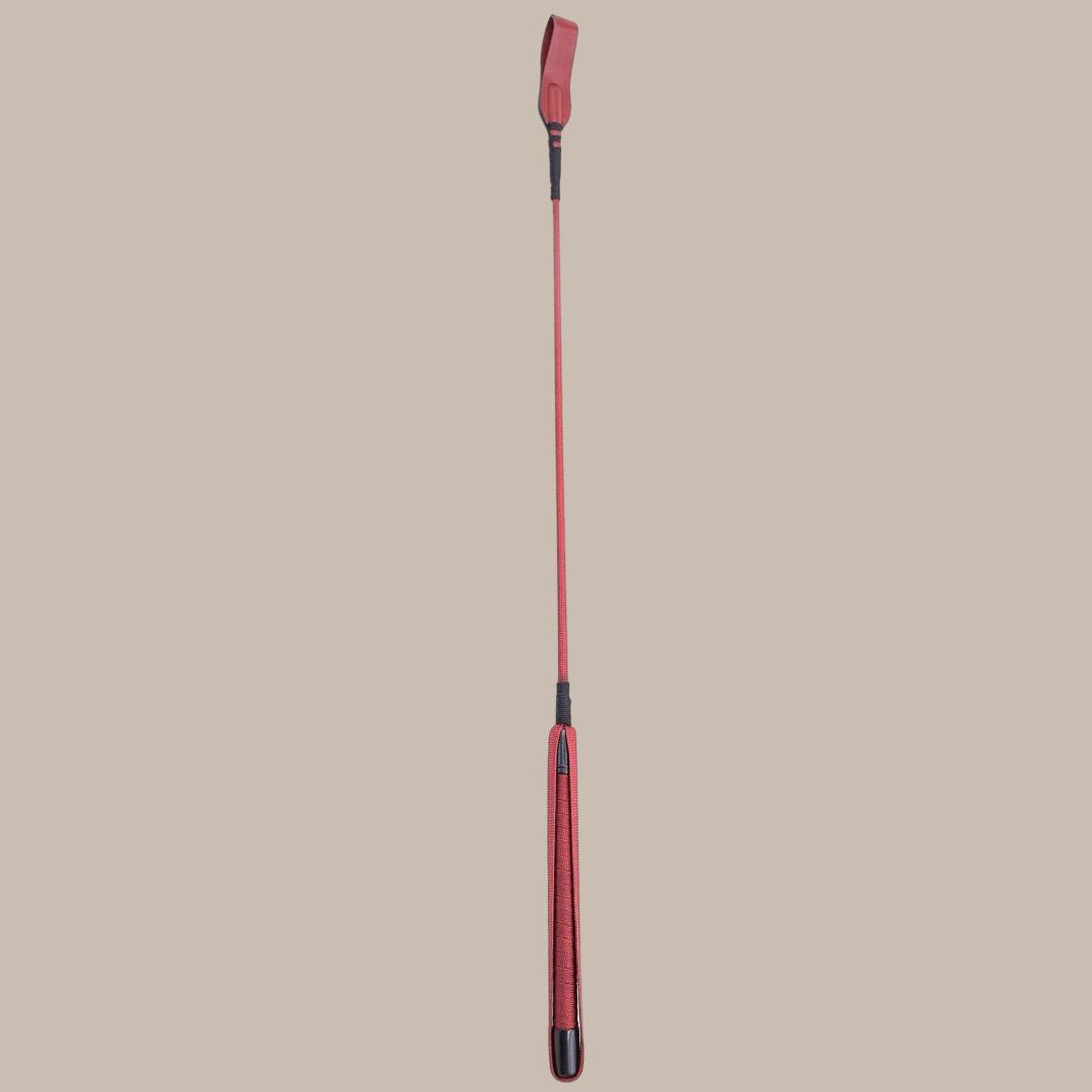 1pc Professional Equestrian Short Whip - Red Faux Leather with Black Grip, Anti-Slip Wrist Strap, Durable Horse Riding Crop for Training & Competitions, Equestrian Equipment, Sleek Design, Secure Grip Handle