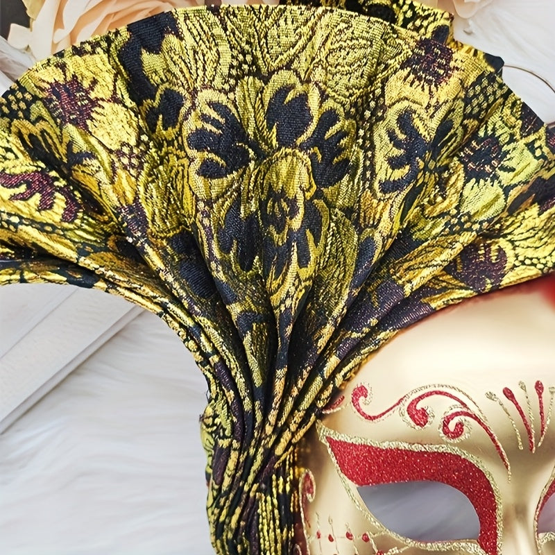 Hand-Painted Venetian Fan Masquerade Mask