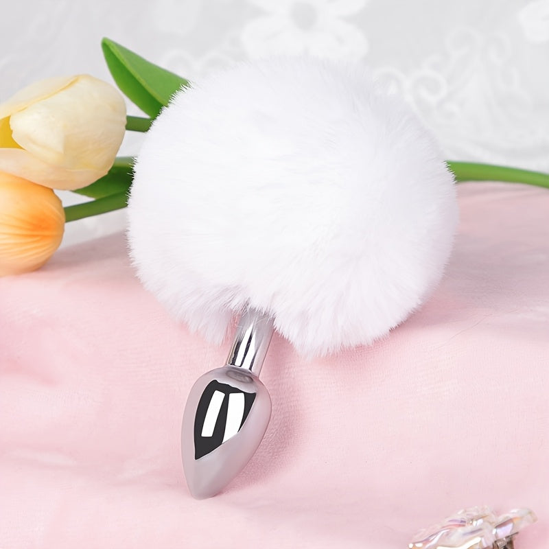 Soft Rabbit Tail Metal Anal Stopper SM Rabbit Tail Anal Stopper, Suitable for Beginners