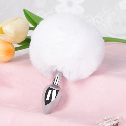 Soft Rabbit Tail Metal Anal Stopper SM Rabbit Tail Anal Stopper, Suitable for Beginners