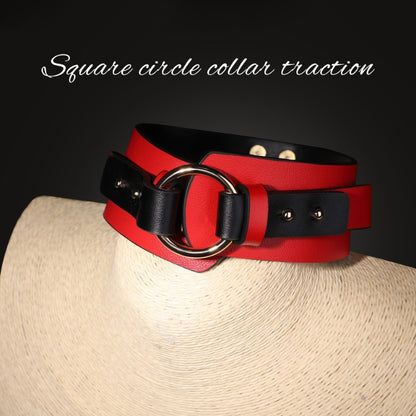 Sex Toys SM Props Big Red PU Sex Collar SM Traction Training Sex Neck Cover Neck Ring Adult Sex Toys