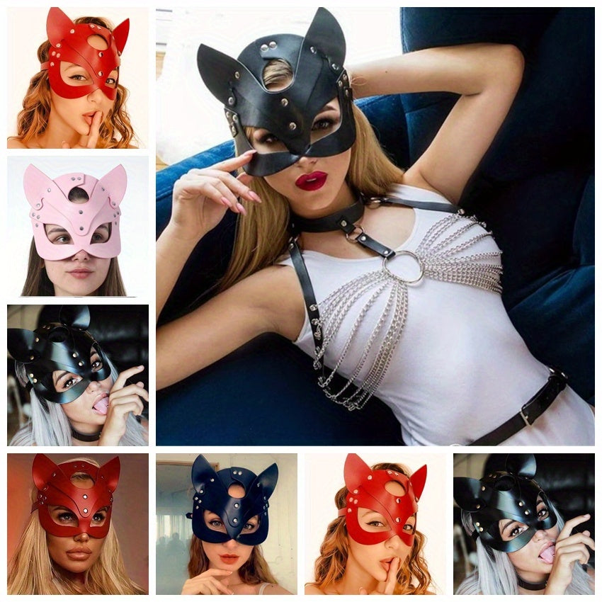 Gothic Punk Cat Ear Faux Leather Mask