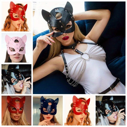 Gothic Punk Cat Ear Faux Leather Mask