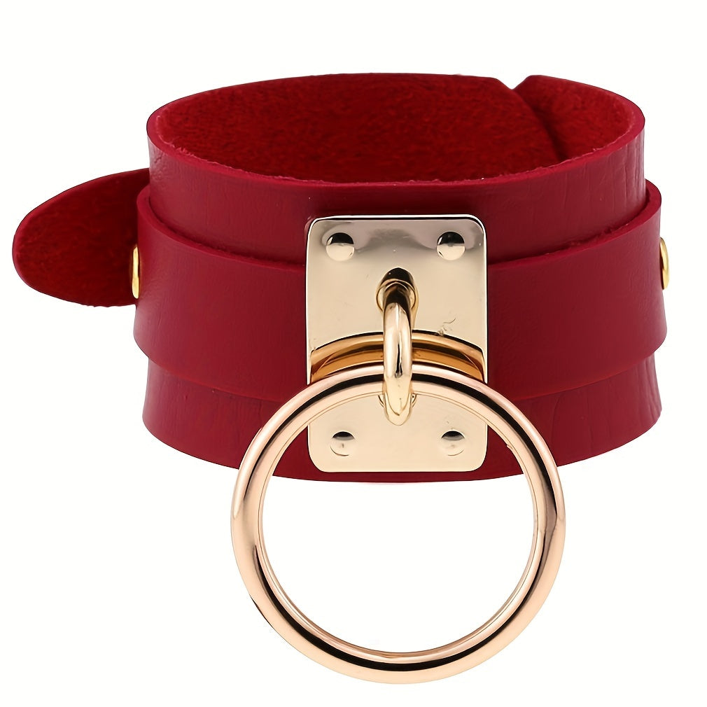 Gothic PU Leather Circle Wristband with Ring