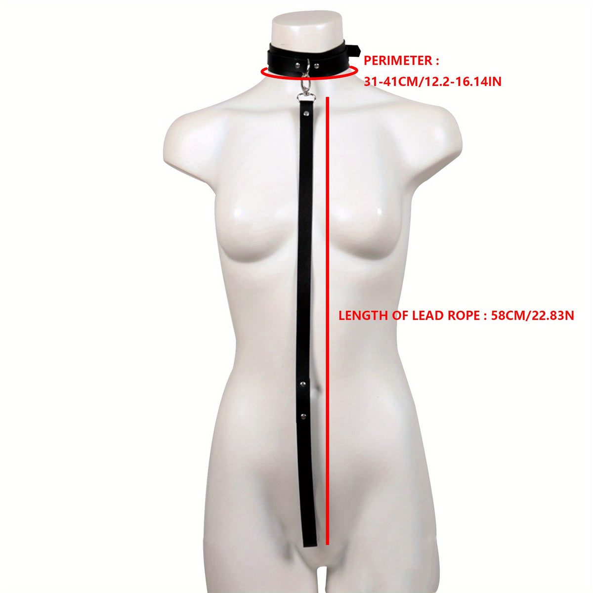 Sexy Adjustable Synthetic Leather Bondage collar with Chain-like Strap - Extreme Fetish neck cuffs for Adults, Role-Play, Formal Events - Easy-to-Clean Synthetic Material (Non-Washable) - Matte Black BDSM Accessory, Romantic (Copy)