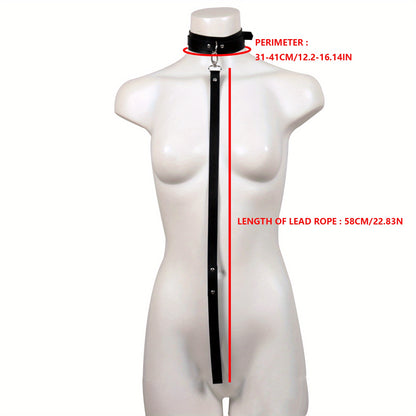Sexy Adjustable Synthetic Leather Bondage collar with Chain-like Strap - Extreme Fetish neck cuffs for Adults, Role-Play, Formal Events - Easy-to-Clean Synthetic Material (Non-Washable) - Matte Black BDSM Accessory, Romantic (Copy)