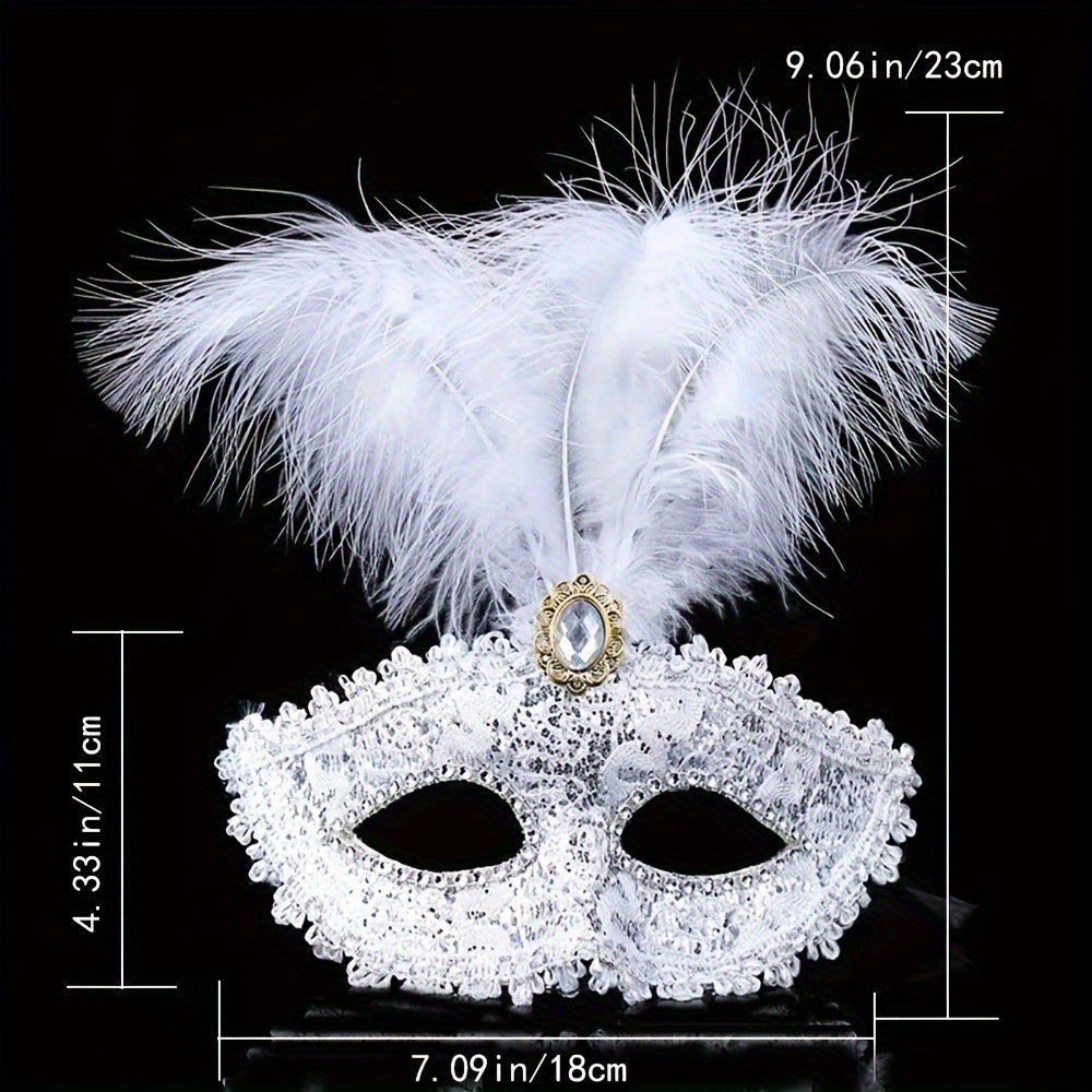 Lace & Feather Half-Face Masquerade Mask
