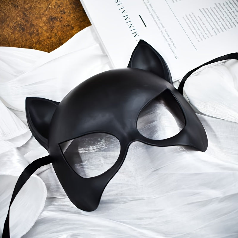 Cat Woman Costume Mask | Black Leather-Look