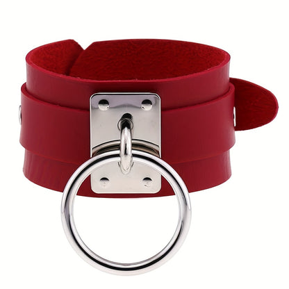Gothic PU Leather Circle Wristband with Ring
