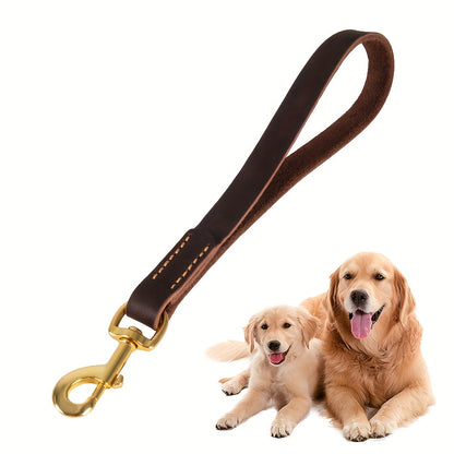ITANDME Premium Dog Leash - Strong, Durable Brown Cowhide with Golden Metal Handle for Large Dog Training and Walking, Pet Walking Accessory | Polished Metal Handle | Durable Cowhide, Leash for Dogs